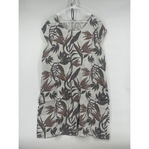 Lungo L'Arno Floral‎ Linen Shift Dress Womens Size 2X Tropical Bird Of Paradise